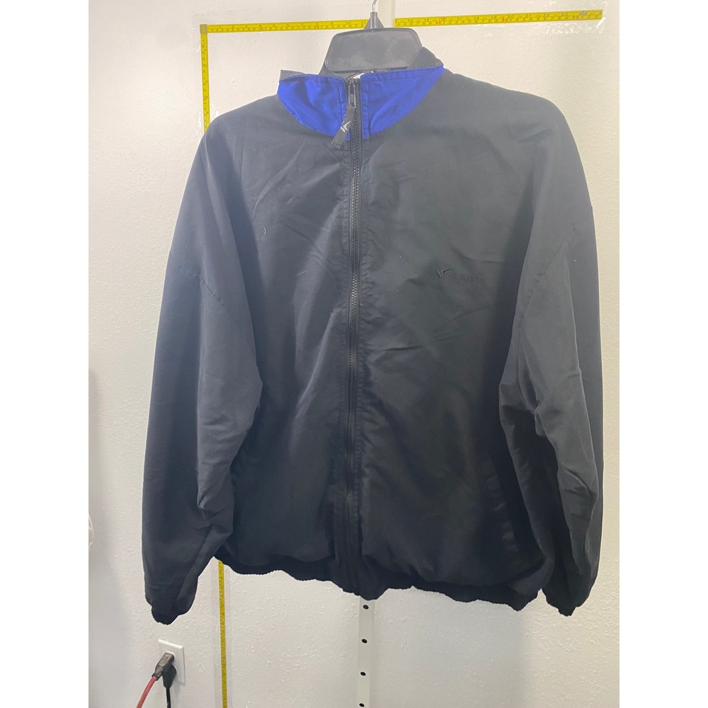 Winners Vintage Black Windbreaker Jacket Blue Collar Men Large Full Zip RN 13711